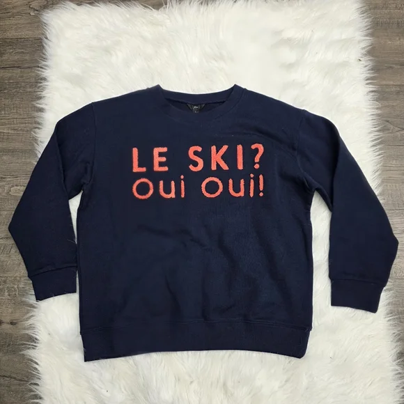 J.crew Le Ski Oui Oui Navy Blue Sweatshirt Sweater Top Size Large - Picture 2 of 4